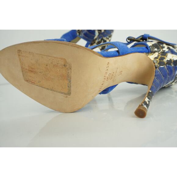 Brian Atwood Audra Blue Suede Snake High Heel Sandals Size 7.5 New $695 - Picture 6 of 11
